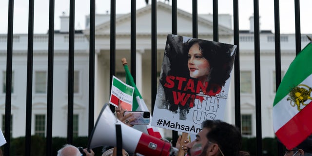 Demonstrators rally outside the White House to protest against the Iranian regime in Washington Oct. 22, 2022. 