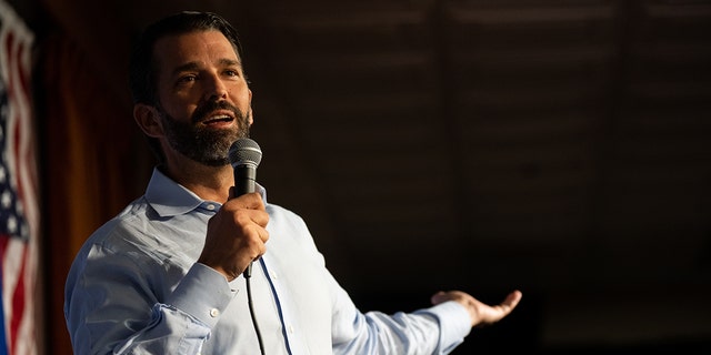 UNITED STATES - OCTOBER 25: Donald Trump Jr. speaks during the campaign bus tour stop for U.S. Senate candidate Adam Laxalt at the Pass Casino in Henderson, Nev., on Tuesday, October 25, 2022. 