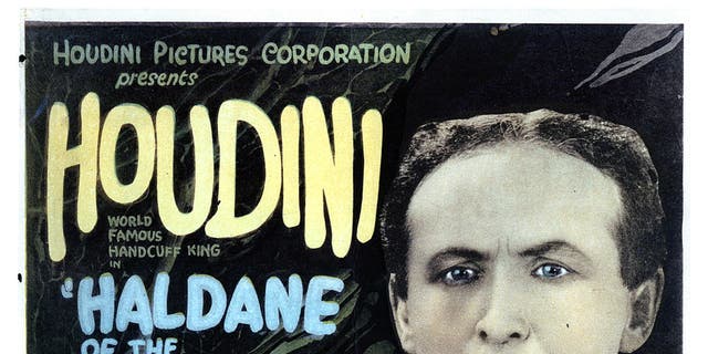 Harry Houdini in movie art for the film "Haldane Of The Secret Service," 1923. 