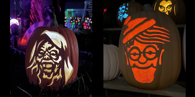 Two of the designs of Perry's pumpkins.