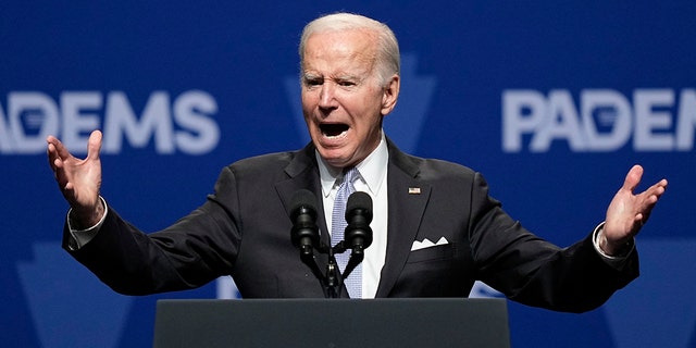 President Biden speaks during the Pennsylvania Democratic Party's 3rd Annual Independence Dinner in Philadelphia, Friday, Oct. 28, 2022.