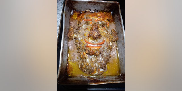 The lookalike meatloaf made by Melissa Suriano of Michigan is shown after it was cooked. Collin Suriano admitted that the meatloaf his mother made "wasn’t really that good" — which he thought was the funniest part of all. 