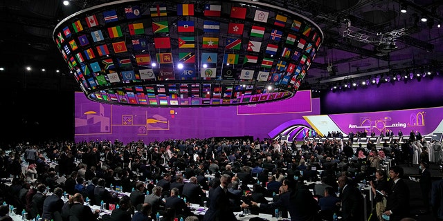 Delegates attend the FIFA congress at the Doha Exhibition and Convention Center in Doha, Qatar, Thursday, March 31, 2022.