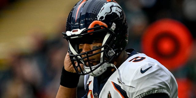 Russell Wilson of the Denver Broncos after throwing an interception against the Jacksonville Jaguars at Wembley Stadium, Sunday.