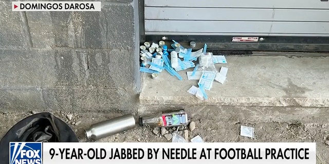 These are some of the needles seen around the park where a Pop Warner football team holds its practices.