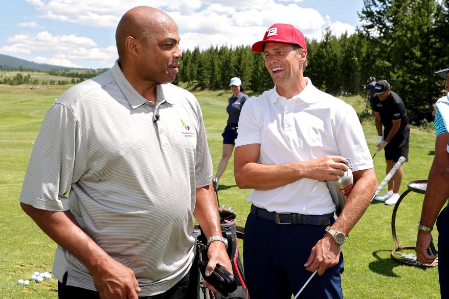 Charles Barkley and Tom Brady before a previous version of "The Match" on July 6, 2021.
