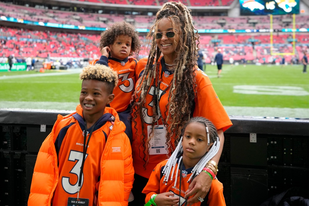 Ciara attends Sunday's Broncos game in London with her children.
