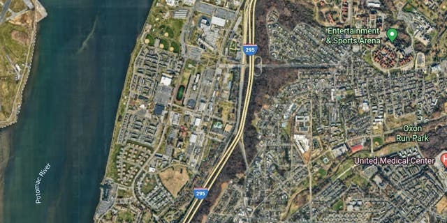 A Google Earth image shows an overview of Interstate 295 in Washington D.C. 