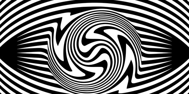 Black-and-white lines create swirling stripes in the shape of an eye — causing a distortion.
