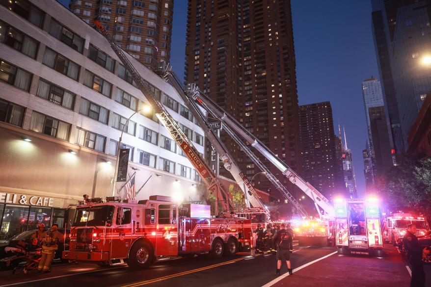 firetruck with ladder extended