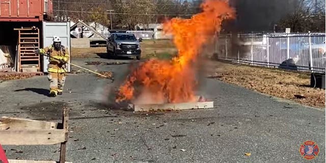 Stafford County Fire and Rescue, a Virginia-based fire department, demonstrates the explosive reaction that happens when a frozen turkey is submerged in boiling oil in their "Avoiding Turkey Fryer Fires" video on YouTube.